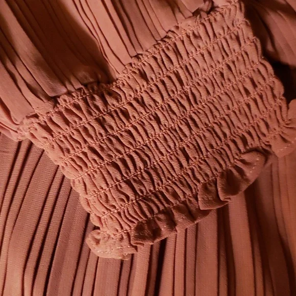 Girl Soul Pleated Midi Long Sleeve Rust Color Dress - Picture 3 of 5